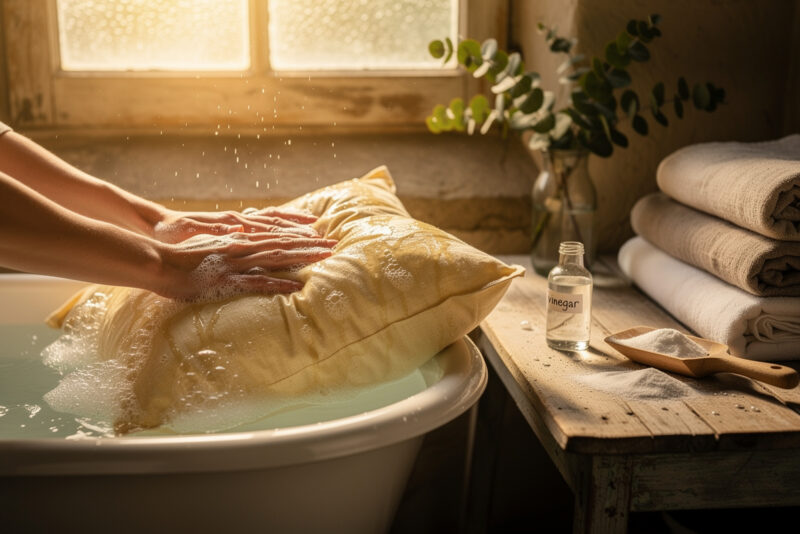 Comment laver un oreiller en plumes jauni à la main ?